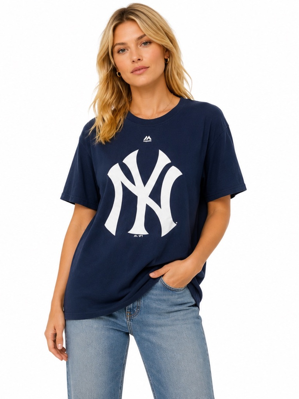 New York Yankees Majestic Navy Logo T-Shirt unisex Medium MLB Baseball